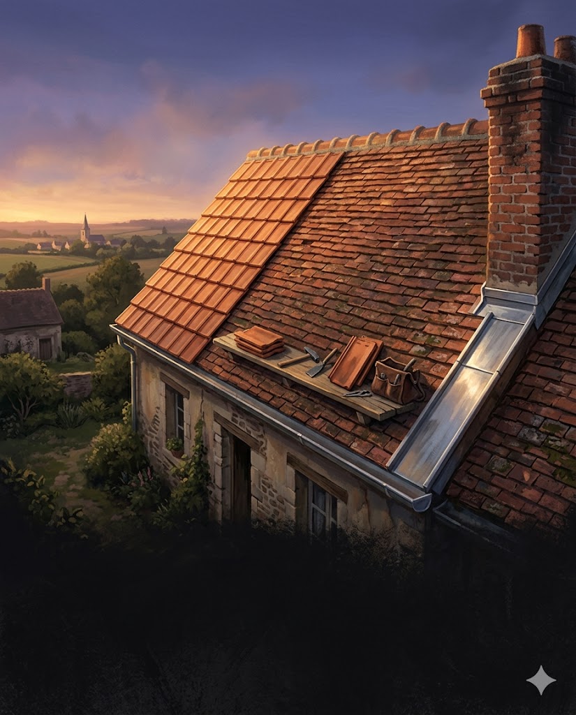 Couverture & Zinguerie — illustration matte painting Bouvier Couverture Ramonage